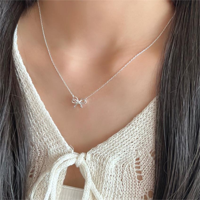 Bow Knot Silver Pendant Necklace