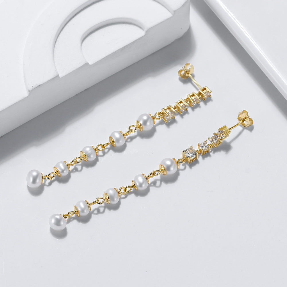 Pearl Silver Zircon Drop Earrings