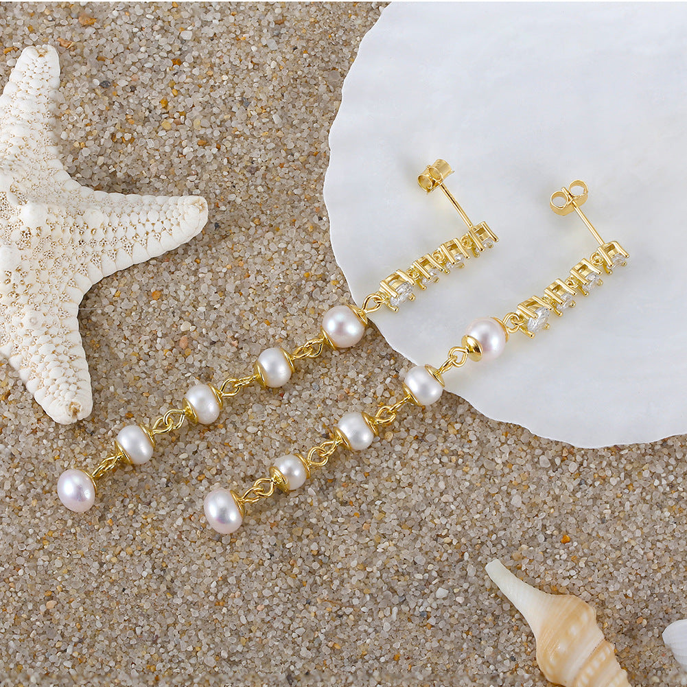 Pearl Silver Zircon Drop Earrings