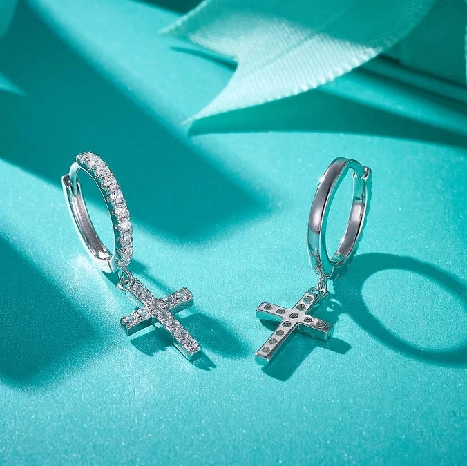 Silver Moissanite Cross Earrings