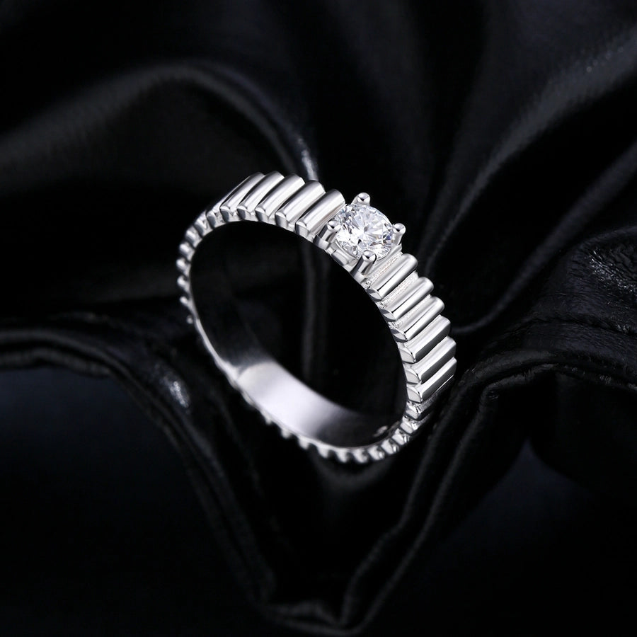 Moissanite Silver Round Ring