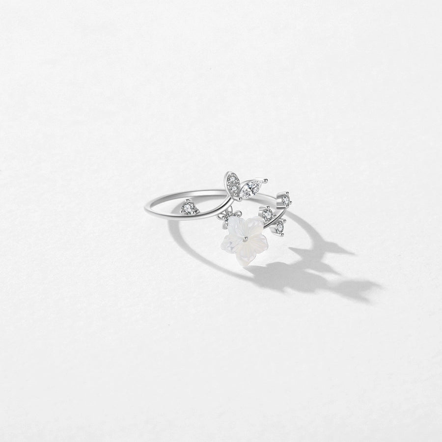 Flower Adjustable Silver Ring