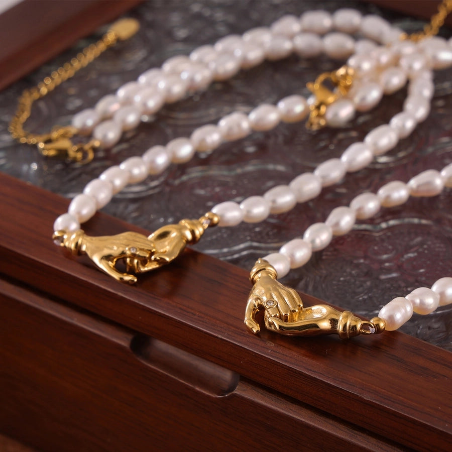Korean Gesture Oval Pearl Necklace