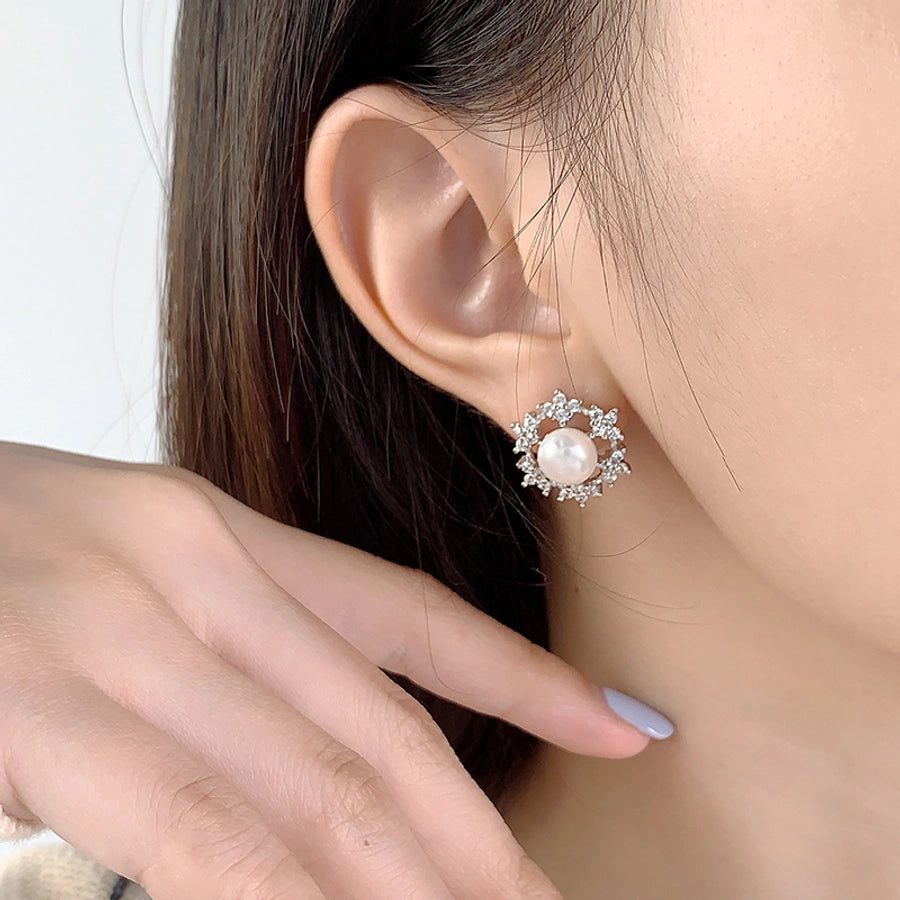 Silver Snowflake Ear Studs