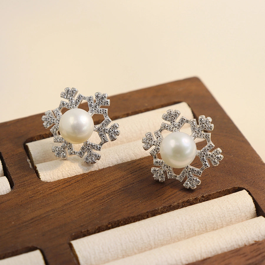 Silver Snowflake Ear Studs