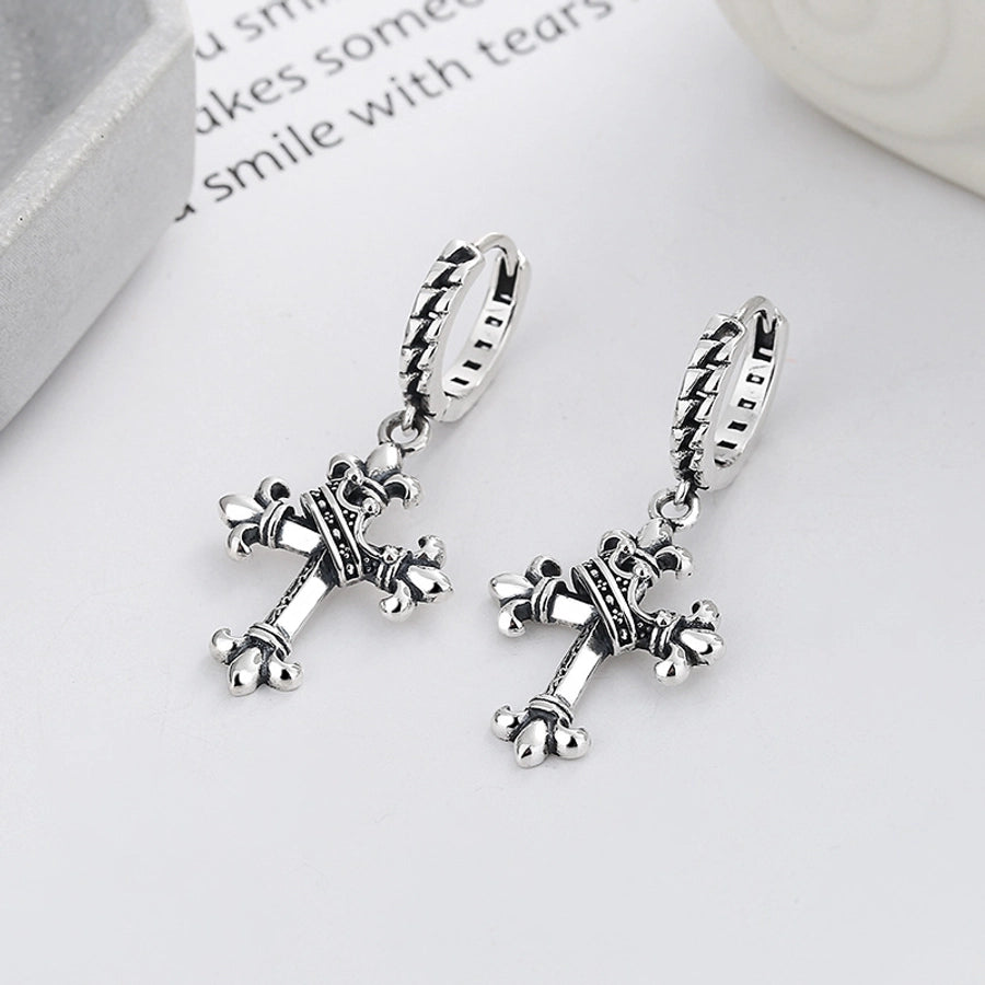 Silver Cross Drop Earrings