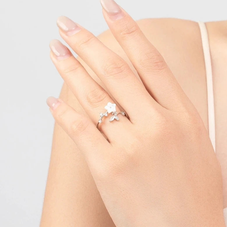 Flower Adjustable Silver Ring